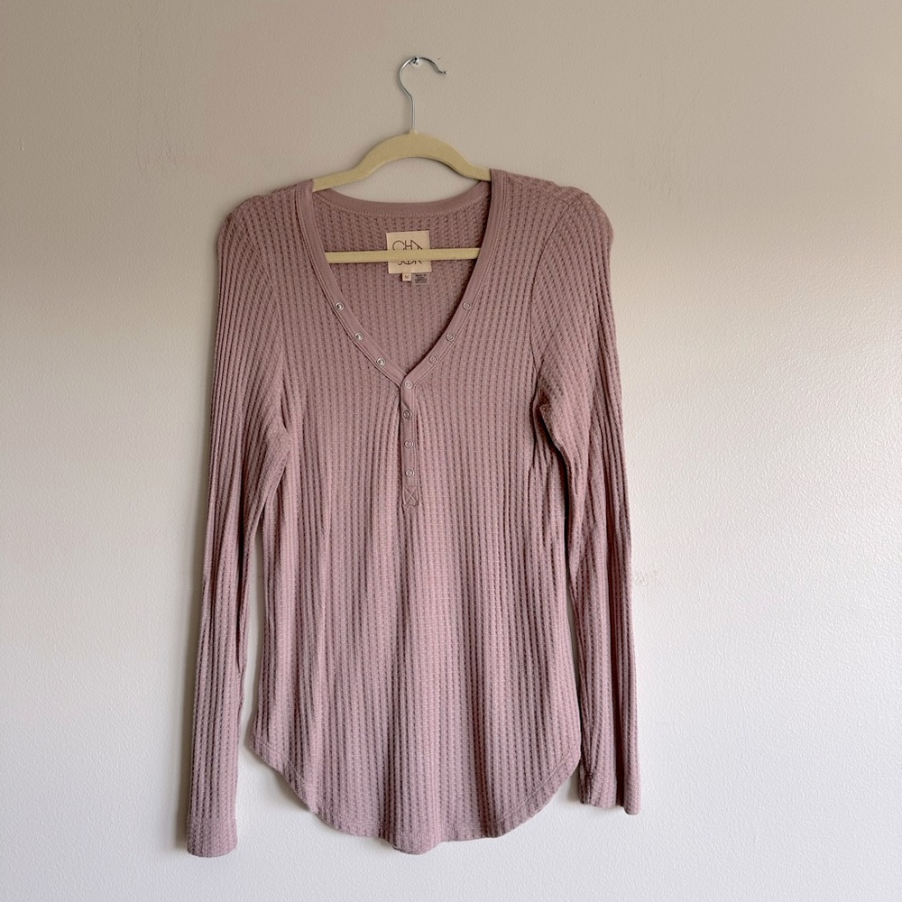 Chaser Mauve Waffle Button Front Thermal Top - image 1